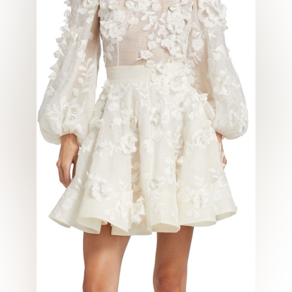 Zimmermann Postcard Floral-Appliqued Linen-Silk Full Mini Skirt Size Zimm 1 - Picture 8 of 16